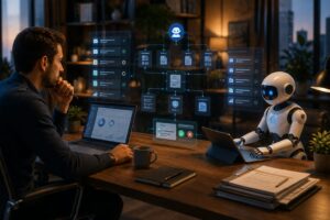 Human and AI agent working together with human oversight